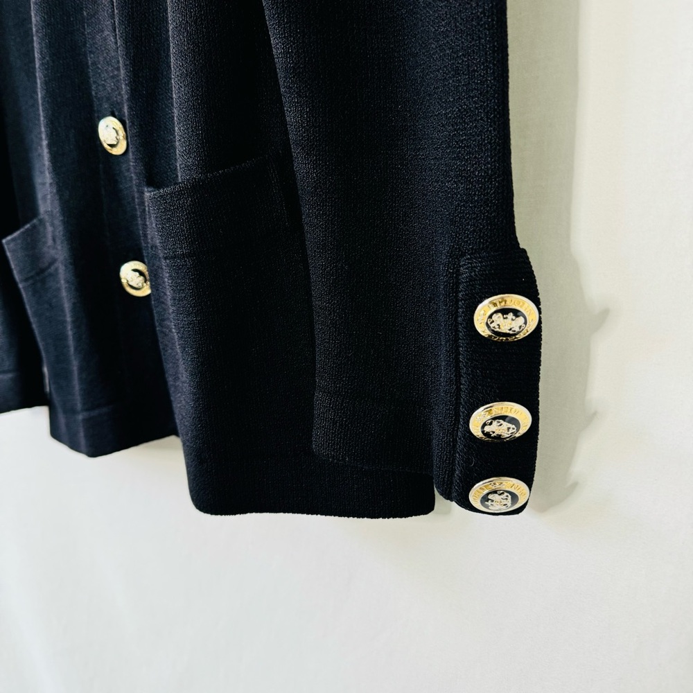 St. John Basics Black Santana Knit Cardigan with Gold Buttons - Picture 5 of 13